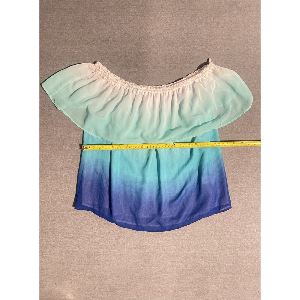 Stylus Off Shoulder Ombre Top Large Blue Aqua Ruffle Blouse Beach Vacation Top‎